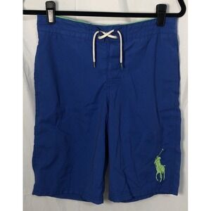 Polo Ralph Lauren Boys Blue w Green Big Pony Lined Swim‎ Board Trunks L (14-16)